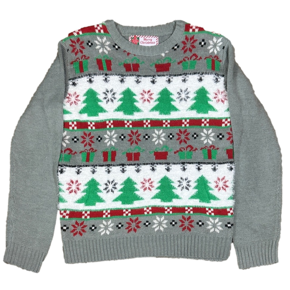 Merry Christmas Holiday Editions Festive Sweater - Gray, Green, and Red SKU 0953